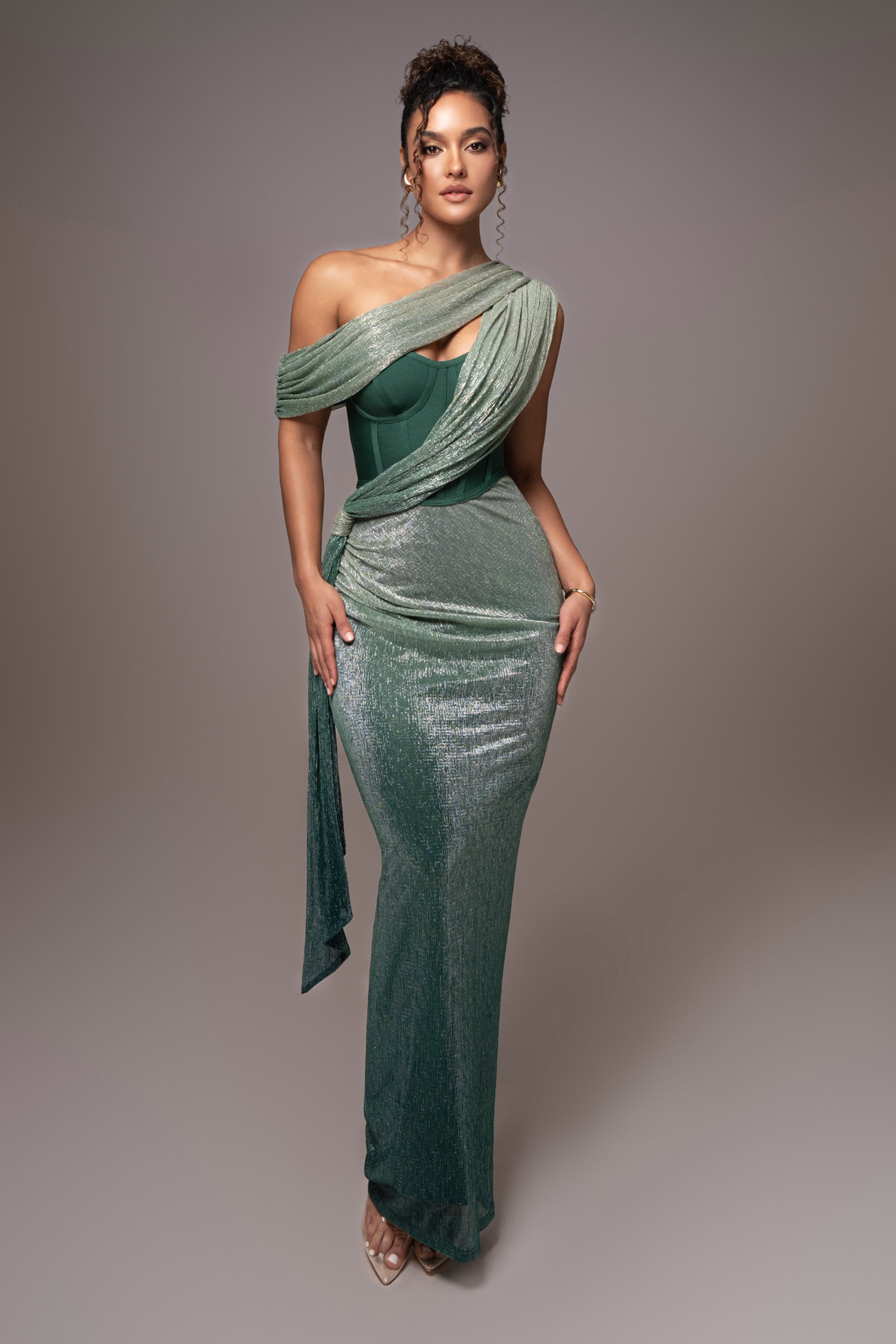 Green Celestina Draped Maxi Dress