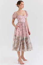 PENELOPE Pink Floral Chiffon Midi Dress  Gemma Chic