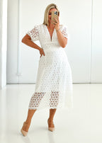 Jahra Lace Midi Dress - Off White  GEMMACHIC