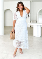 Jahra Lace Midi Dress - Off White  GEMMACHIC