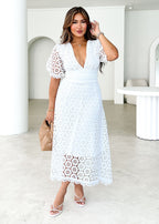 Jahra Lace Midi Dress - Off White  GEMMACHIC