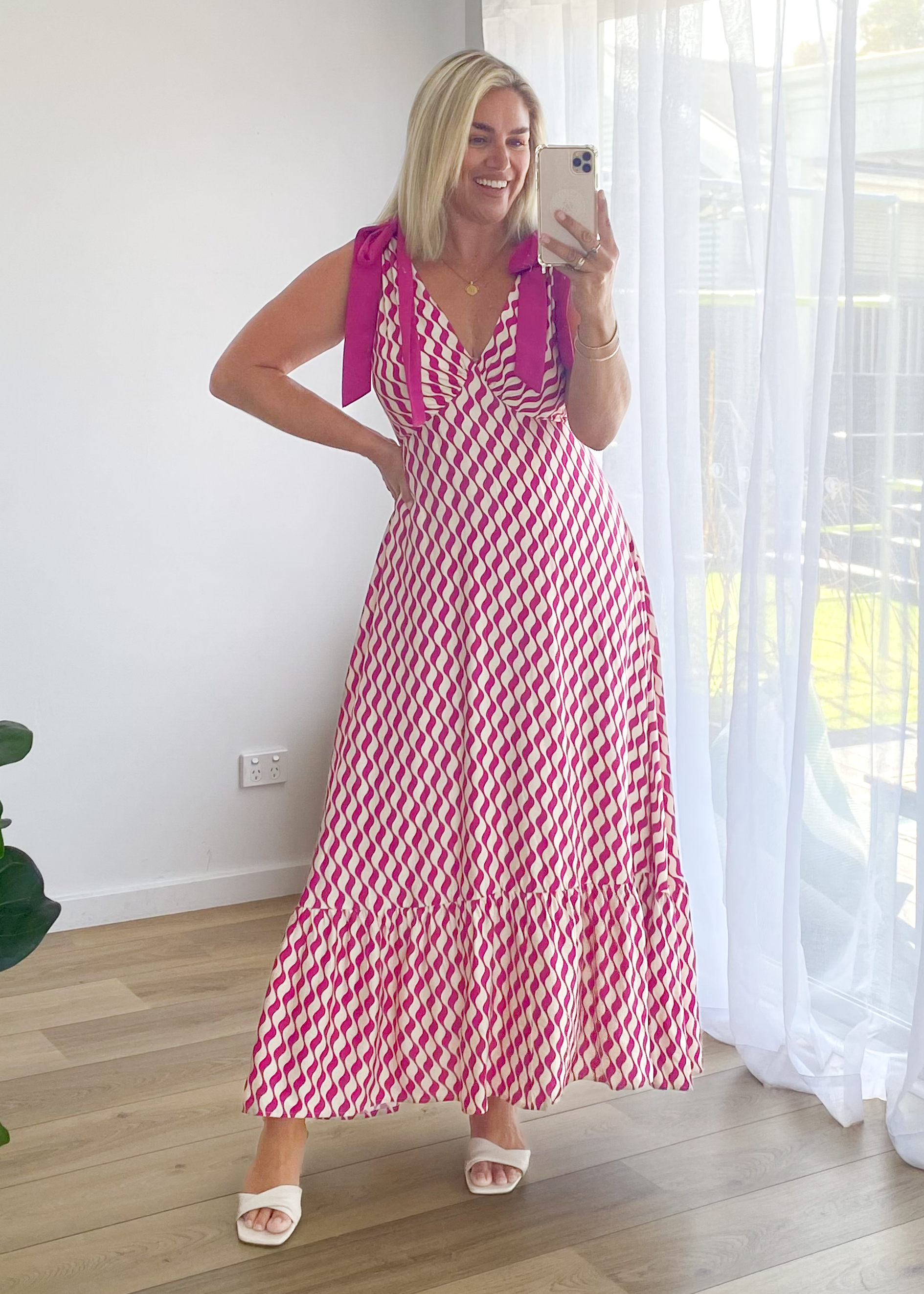 Havannah Tie Midi Dress - Magenta Wave  GEMMACHIC