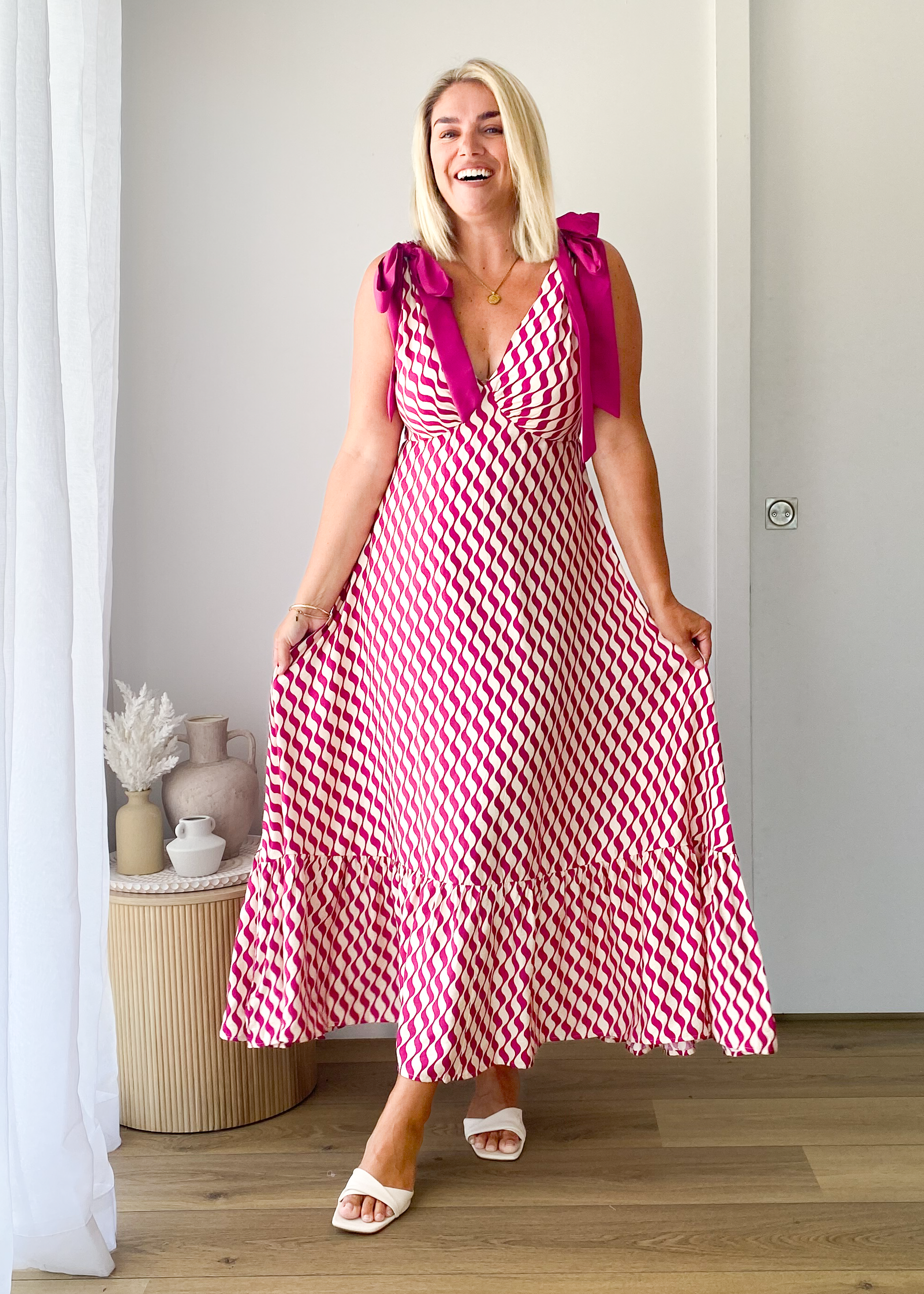 Havannah Tie Midi Dress - Magenta Wave  GEMMACHIC
