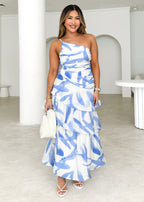 Aspra One Shoulder Midi Dress - Blue Splash  GEMMACHIC