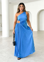 Corinne One Shoulder Midi Dress - Blue  GEMMACHIC