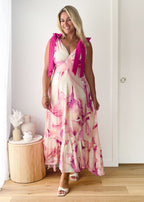 Havannah Tie Midi Dress - Fuchsia Flame  GEMMACHIC