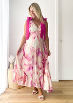 Havannah Tie Midi Dress - Fuchsia Flame  GEMMACHIC