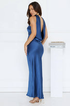 Precious Pearl Satin Maxi Dress Navy  GEMMACHIC