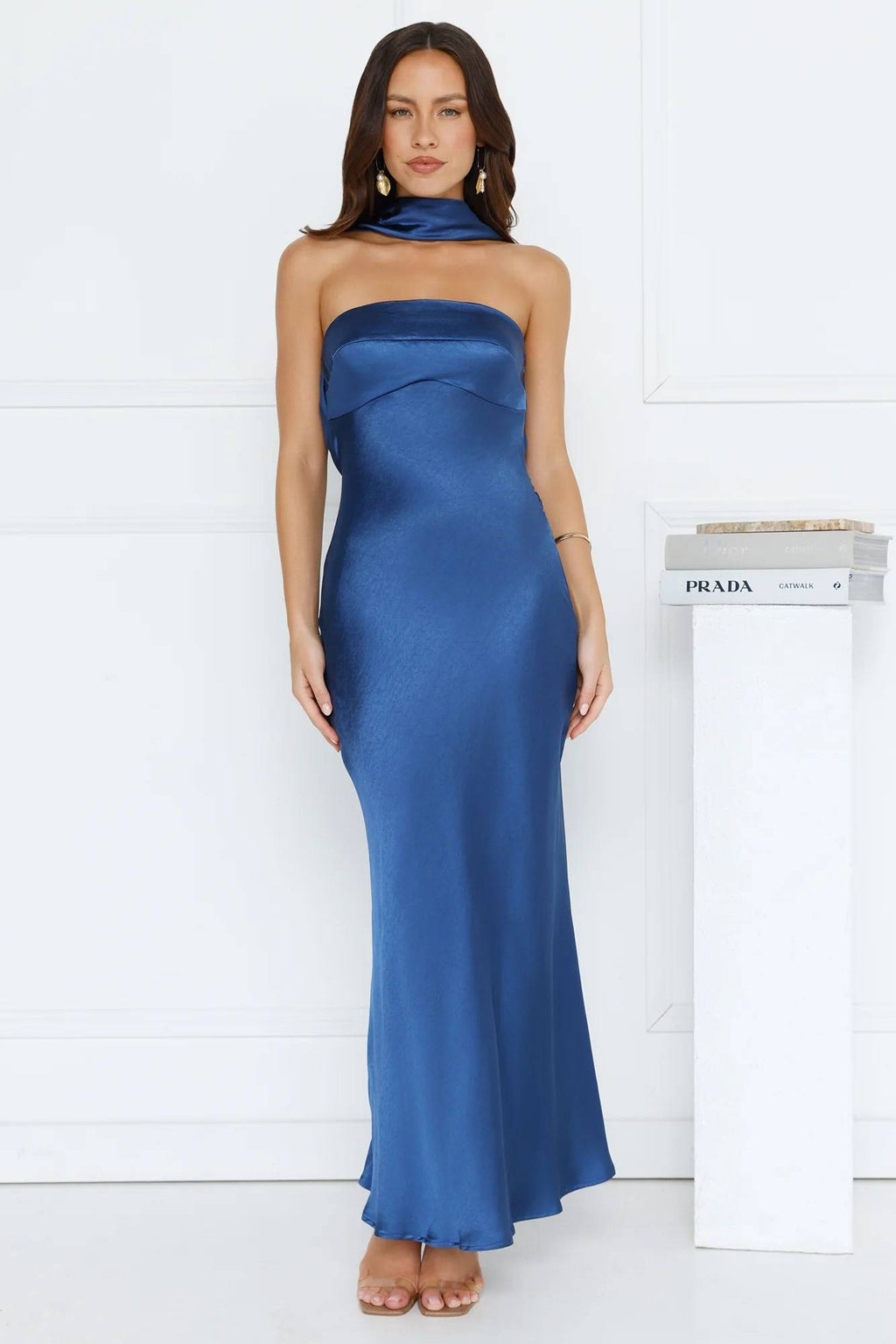 Precious Pearl Satin Maxi Dress Navy  GEMMACHIC