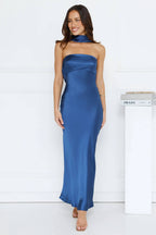 Precious Pearl Satin Maxi Dress Navy  GEMMACHIC