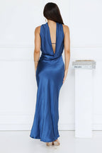 Precious Pearl Satin Maxi Dress Navy  GEMMACHIC