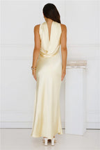 Precious Pearl Satin Maxi Dress Yellow  GEMMACHIC