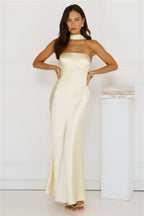 Precious Pearl Satin Maxi Dress Yellow  GEMMACHIC