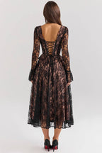 RAQUEL Black Lace Corset Midi Dress  Gemma Chic