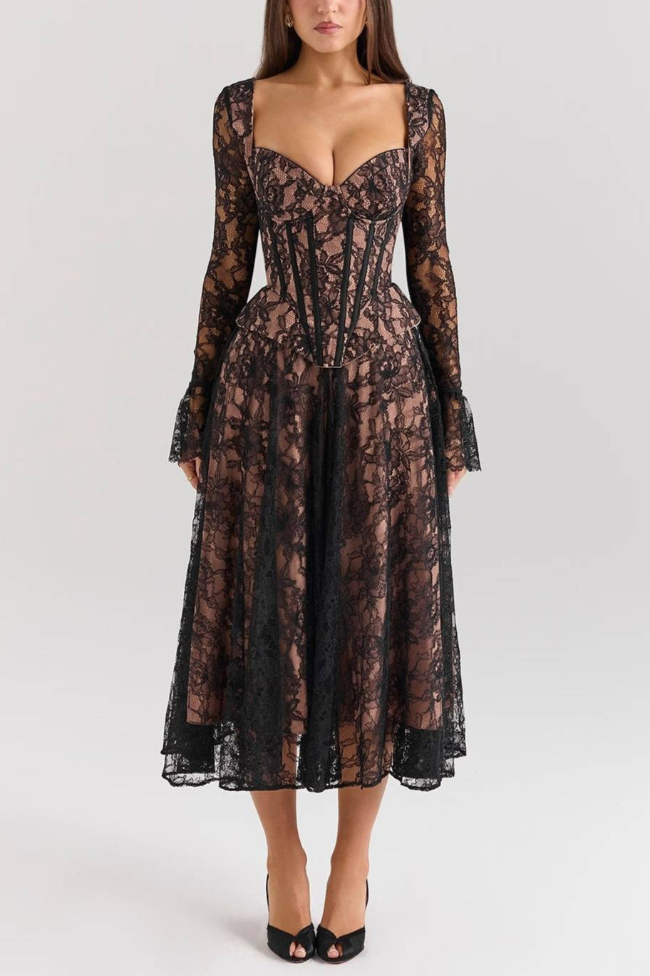 RAQUEL_Black_Lace_Corset_Midi_Dress_2