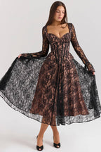 RAQUEL Black Lace Corset Midi Dress  Gemma Chic