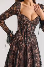 RAQUEL Black Lace Corset Midi Dress  Gemma Chic