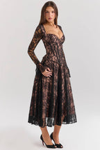 RAQUEL Black Lace Corset Midi Dress  Gemma Chic