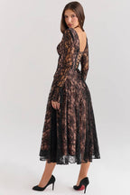 RAQUEL Black Lace Corset Midi Dress  Gemma Chic