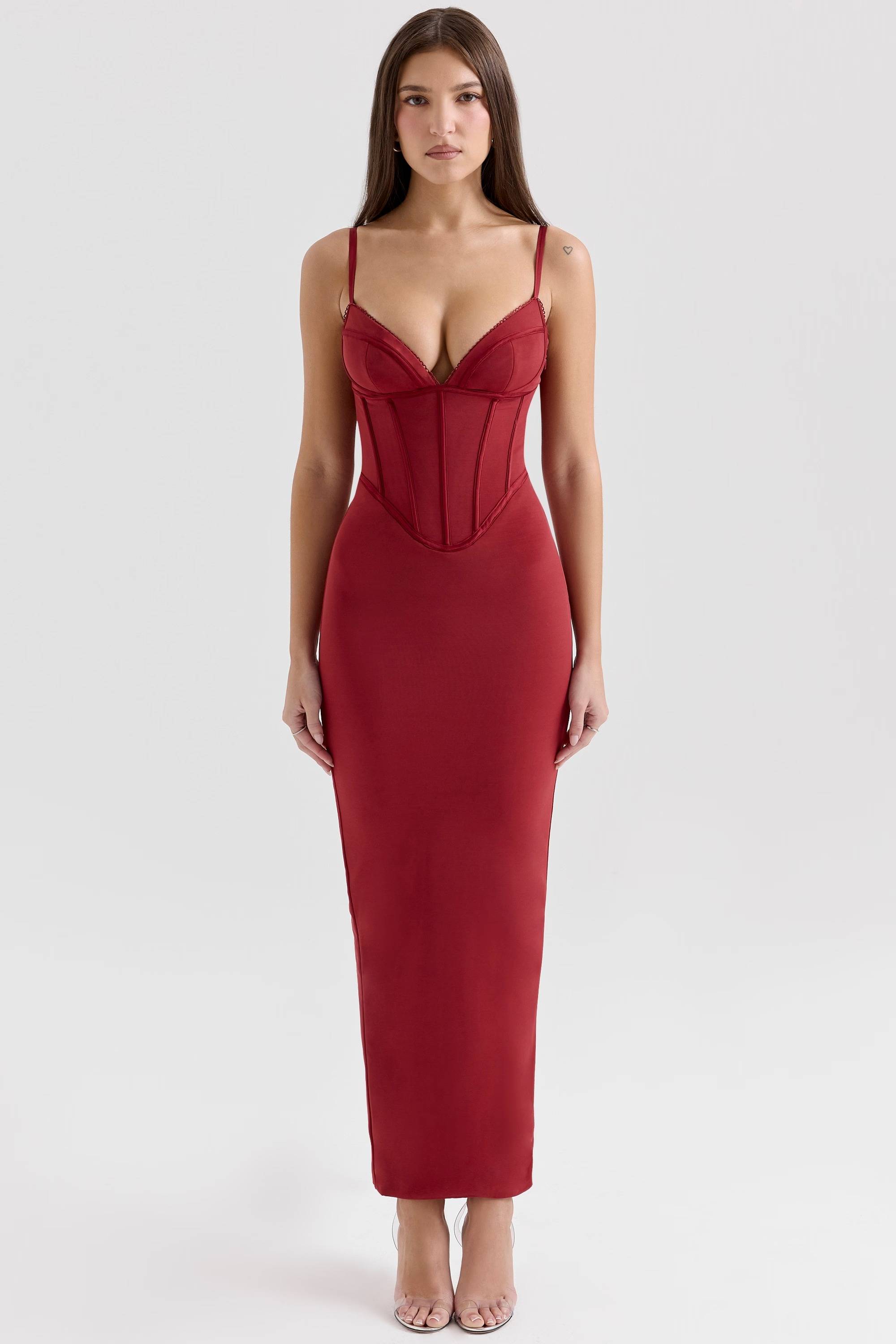 ROMY Wine Mesh Bodycon Maxi Dress  Gemma Chic
