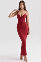 ROMY Wine Mesh Bodycon Maxi Dress  Gemma Chic