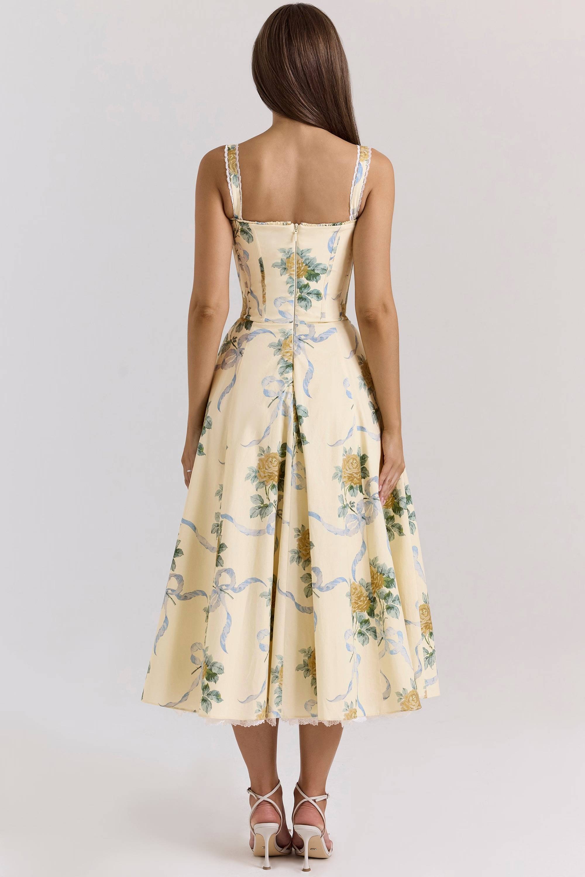 ROSALEE Lemon Vintage Ribbon Print Cotton Midi Dress  Gemma Chic