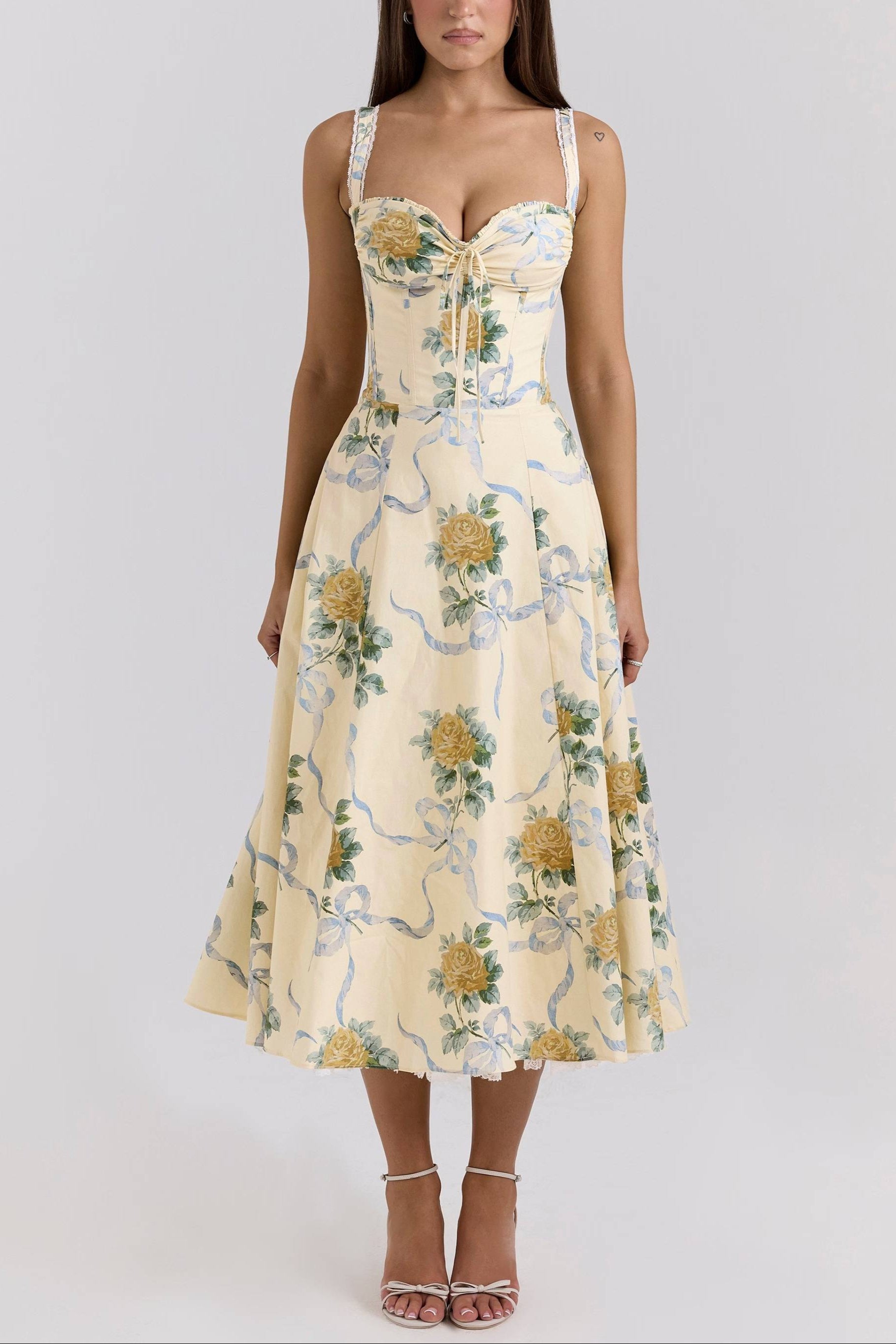ROSALEE_Lemon_Vintage_Ribbon_Print_Cotton_Midi_Dress_2