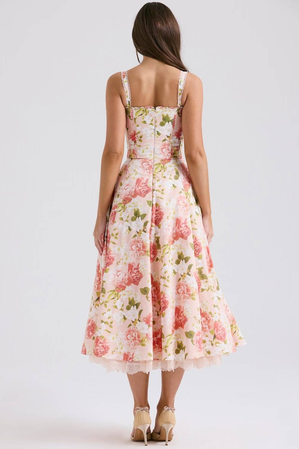 ROSALEE Pink Peony Print Cotton Bustier Sundress  Gemma Chic