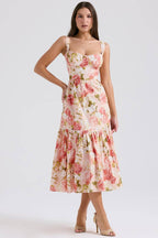 ROSALEE Pink Peony Print Cotton Bustier Sundress  Gemma Chic