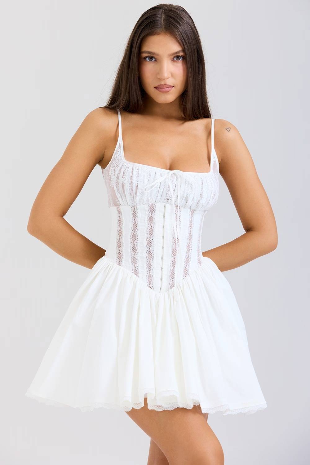 ROSARIA White Cotton Corset Mini Dress  Gemma Chic