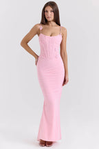 ROMOLA Pink Stretch Mesh Butterfly Maxi Dress  Gemma Chic