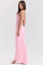 ROMOLA Pink Stretch Mesh Butterfly Maxi Dress  Gemma Chic