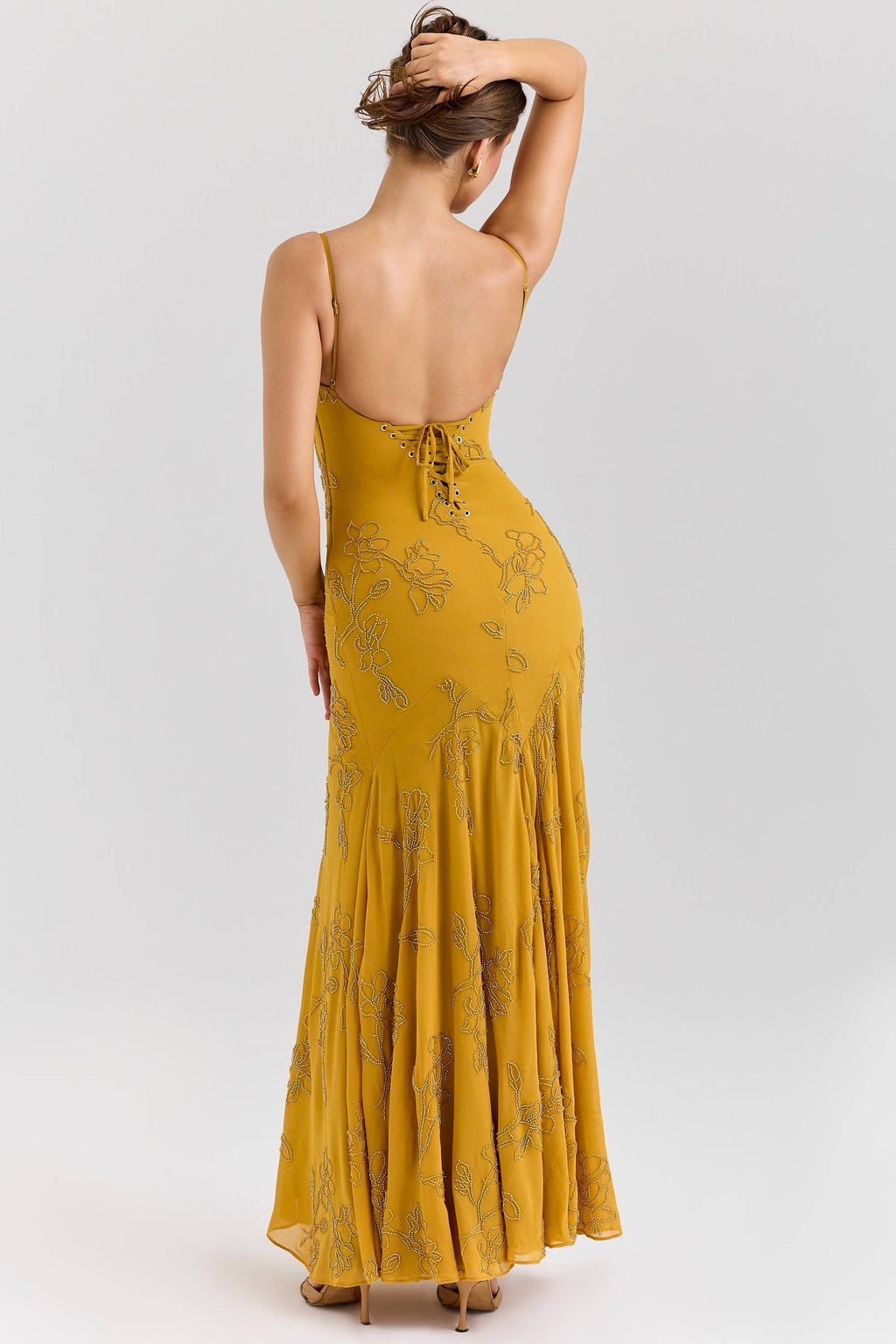 Gold Embellished Hand Beaded Maxi Dress  Gemma Chic