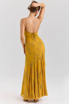 Gold Embellished Hand Beaded Maxi Dress  Gemma Chic