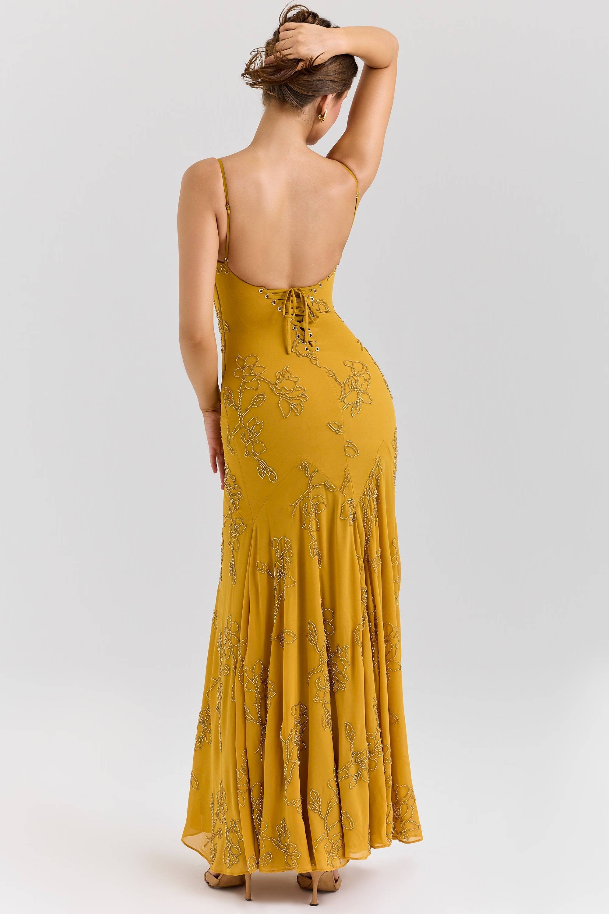 Gold Embellished Hand Beaded Maxi Dress  Gemma Chic