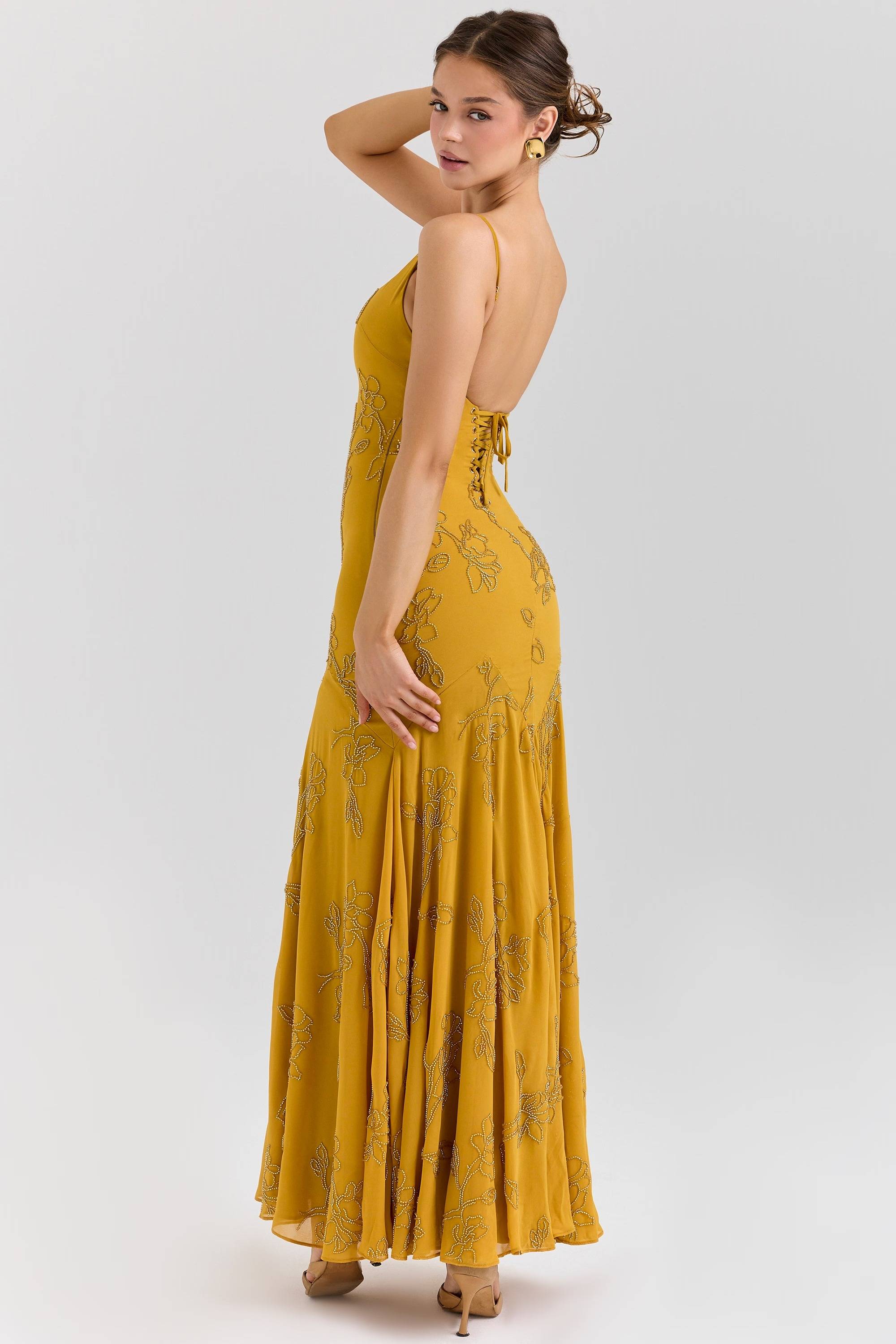 Gold Embellished Hand Beaded Maxi Dress  Gemma Chic