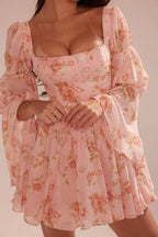SANCIA English Vintage Rose Print Puff Sleeve Mini Dress  Gemma Chic