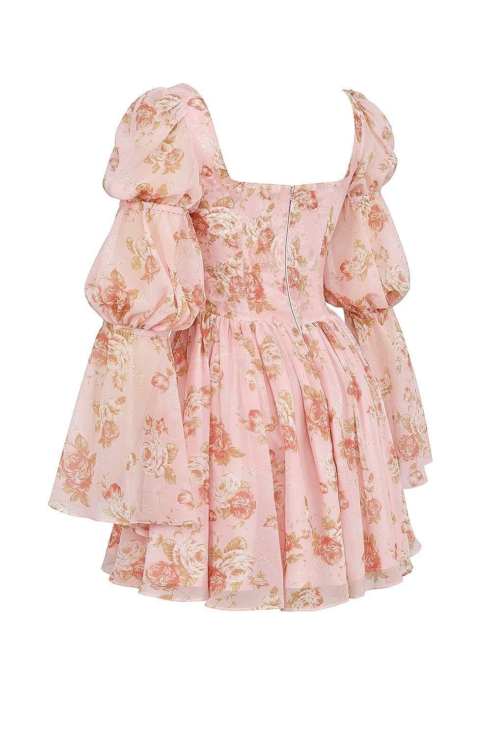 SANCIA English Vintage Rose Print Puff Sleeve Mini Dress  Gemma Chic
