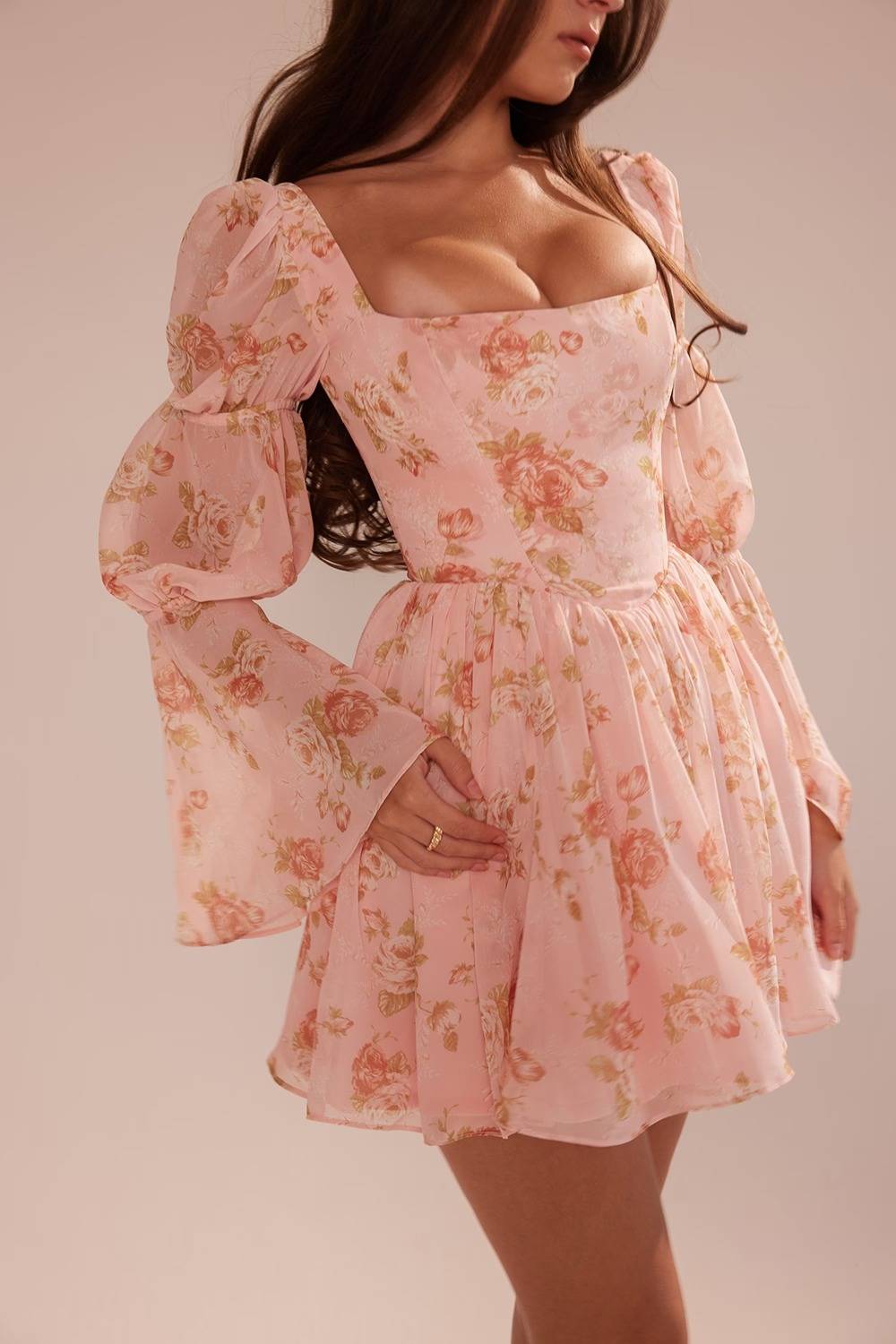 SANCIA English Vintage Rose Print Puff Sleeve Mini Dress  Gemma Chic
