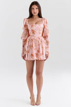 SANCIA English Vintage Rose Print Puff Sleeve Mini Dress  Gemma Chic