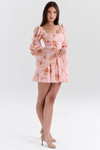 SANCIA English Vintage Rose Print Puff Sleeve Mini Dress  Gemma Chic