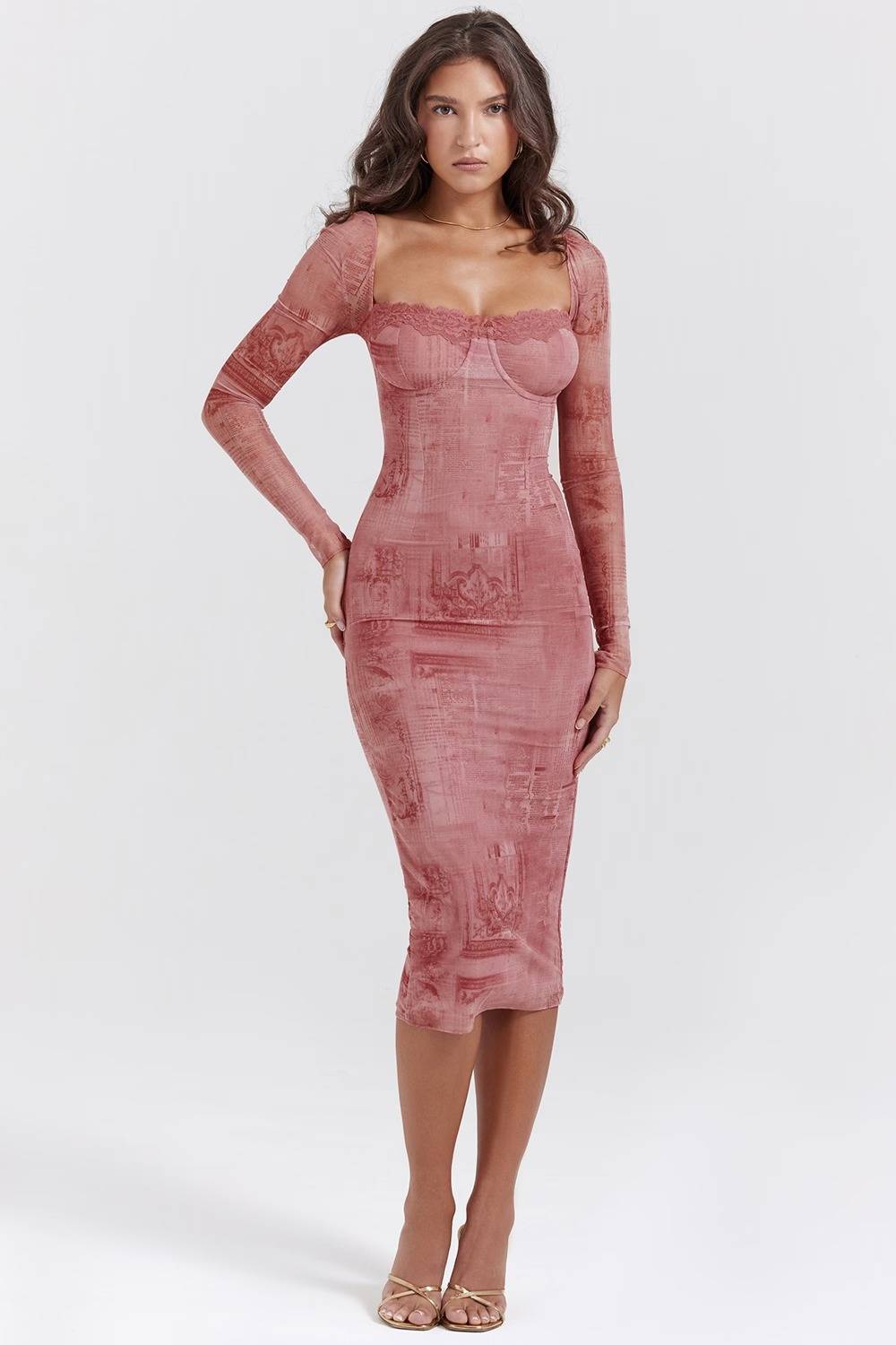 SERAPHINA Pink Print Corset Dress  Gemma Chic