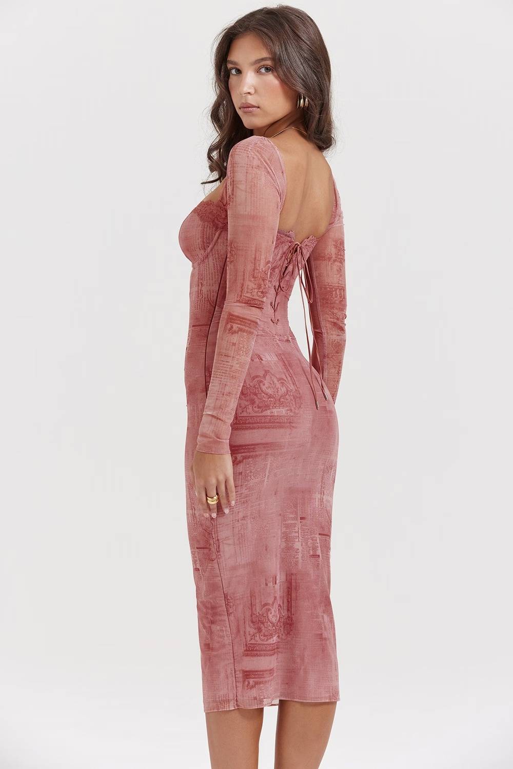 SERAPHINA Pink Print Corset Dress  Gemma Chic