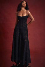 SEREN Black Floral Lace Back Maxi Dress  GEMMACHIC