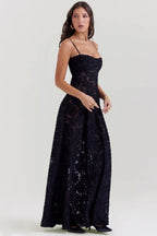 SEREN Black Floral Lace Back Maxi Dress  GEMMACHIC