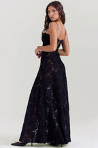 SEREN Black Floral Lace Back Maxi Dress  GEMMACHIC