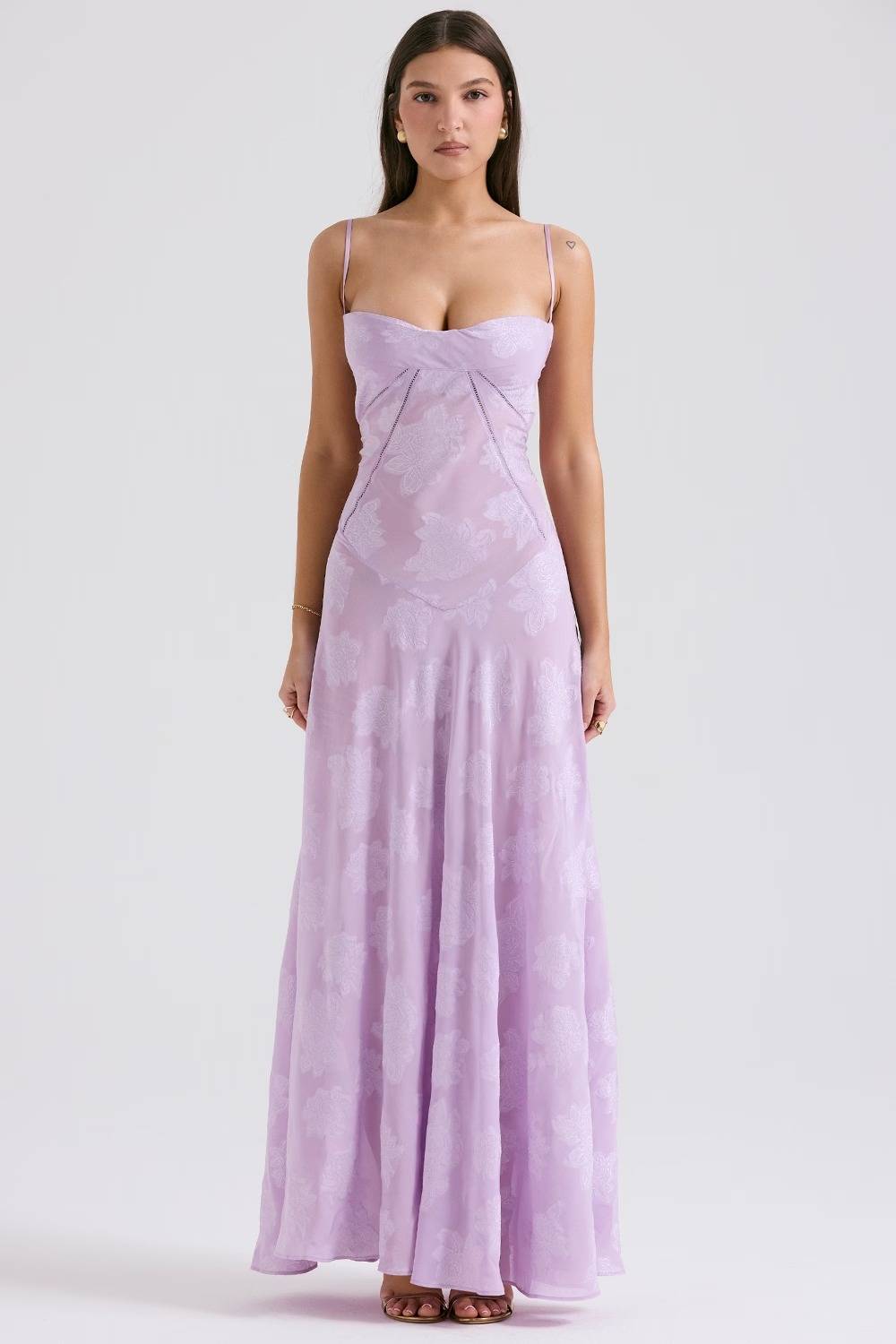 SEREN Orchid Floral Lace Back Maxi Dress  Gemma Chic