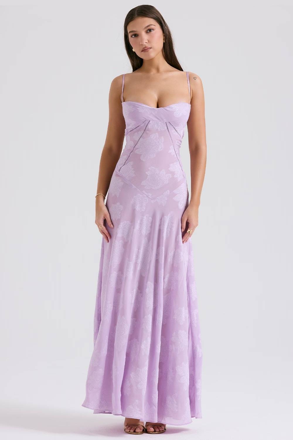 SEREN Orchid Floral Lace Back Maxi Dress  Gemma Chic