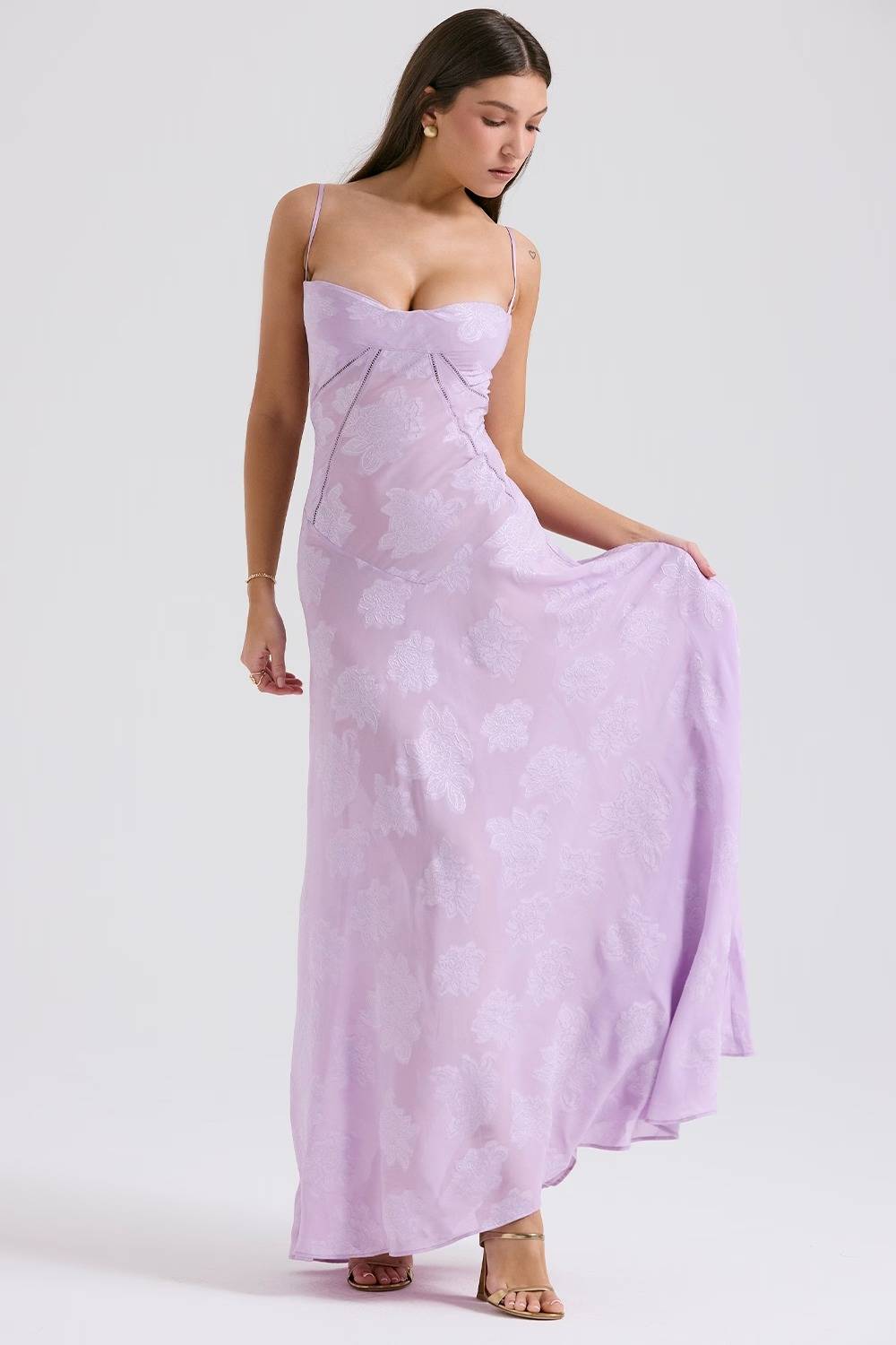 SEREN Orchid Floral Lace Back Maxi Dress  Gemma Chic