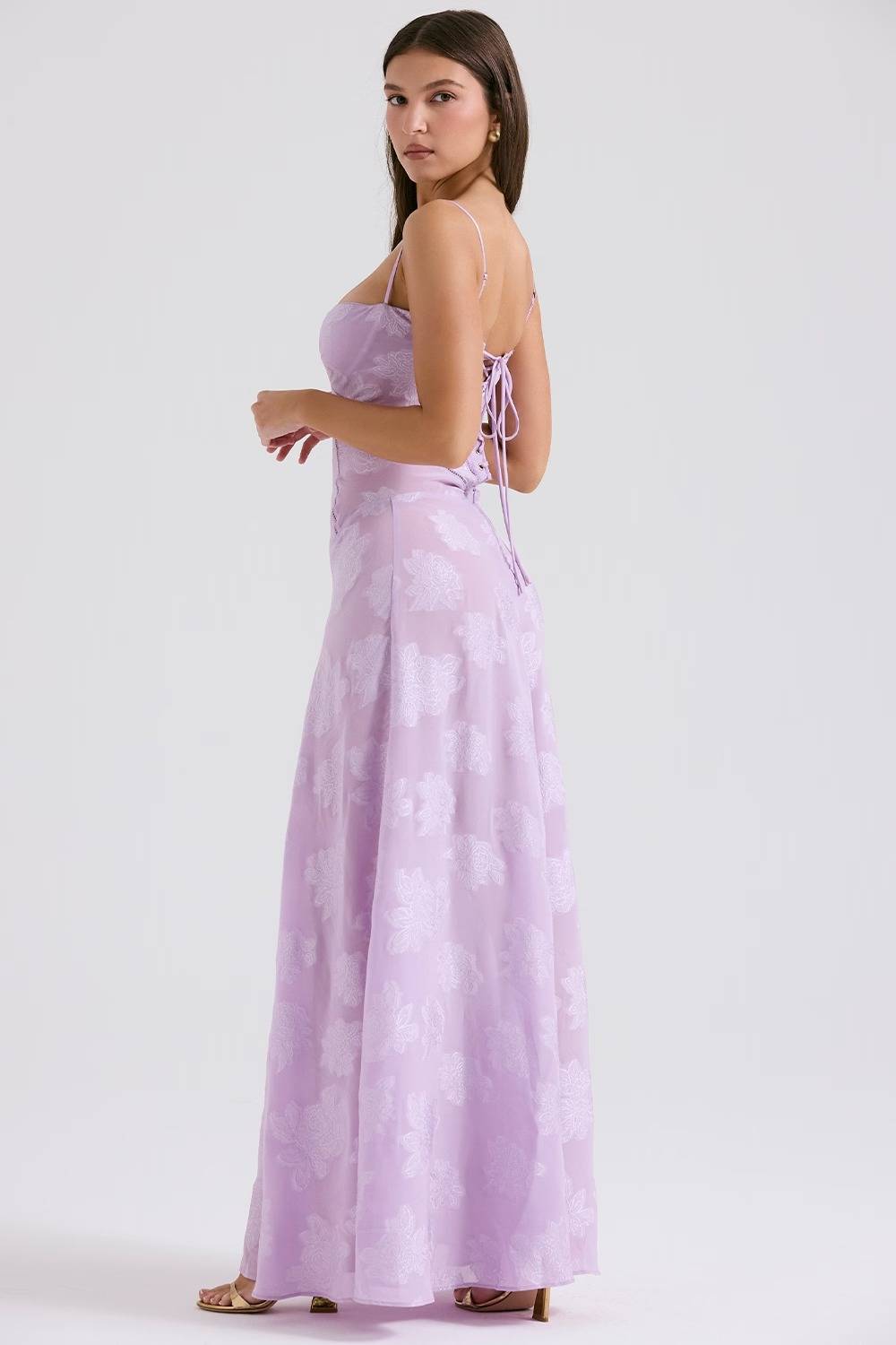 SEREN Orchid Floral Lace Back Maxi Dress  Gemma Chic